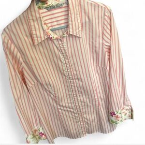 Adorable Pink Striped & Floral Button-Up <3